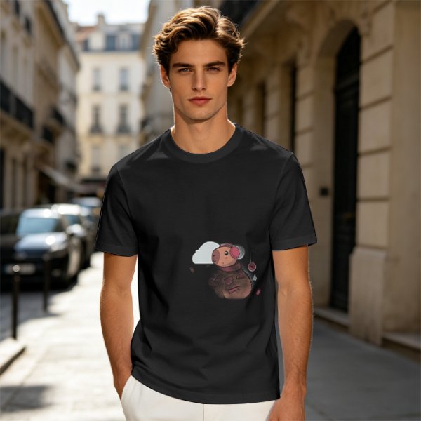 Olive Green T-Shirt With Cute Cartoon Pig Print