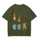 Olive Graphic Tee With Falling Cat Comets And Earth Artwork