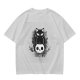 Olive green graphic t-shirt with black cat and skull print