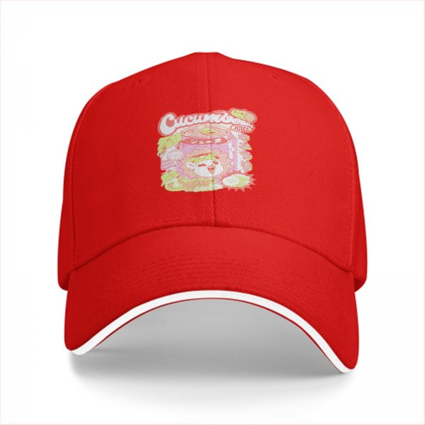 Black Baseball Cap With Pastel Cucumber Themed Graphic Print