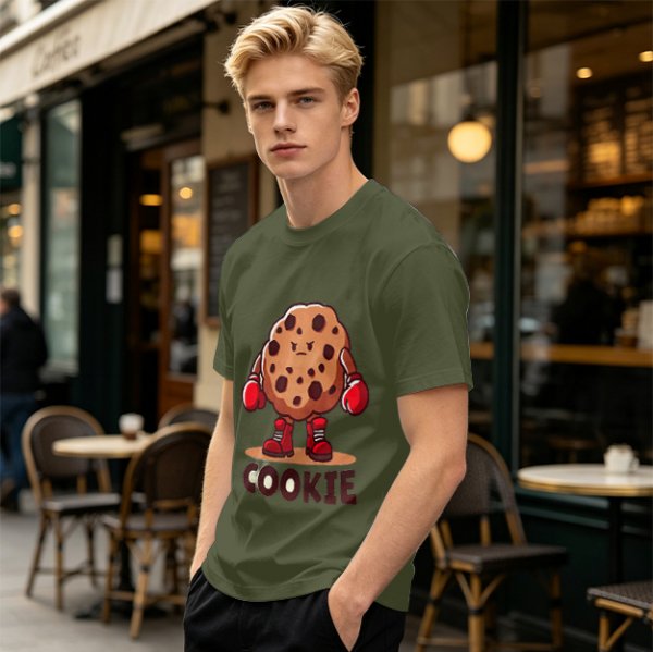 Olive T-Shirt With Angry Boxing Chocolate Chip Cookie Graphic