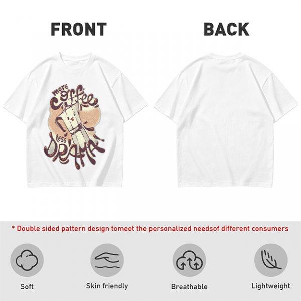 Olive t-shirt with 'More Coffee Less Drama' and moka pot graphic