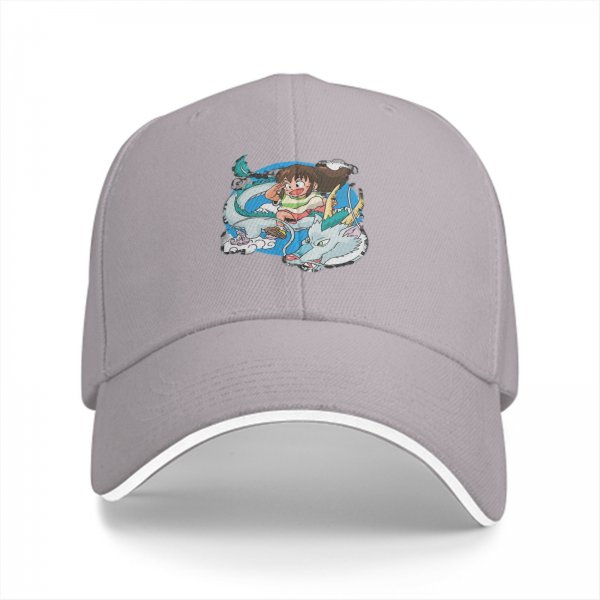 Black Baseball Cap With Spirited Away Chihiro And Haku Dragon Print