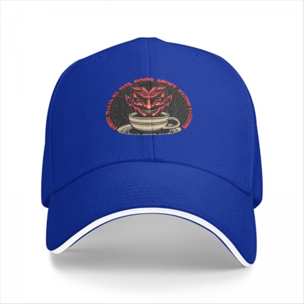 Black Baseball Cap With Devil In Coffee Cup Graphic