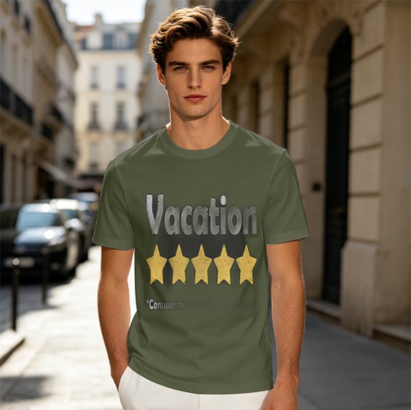 Olive Green T-Shirt With Vacation And Five Star Graphic Print