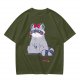 Olive T-shirt with Cute Raccoon Wearing Red Bow Graphic