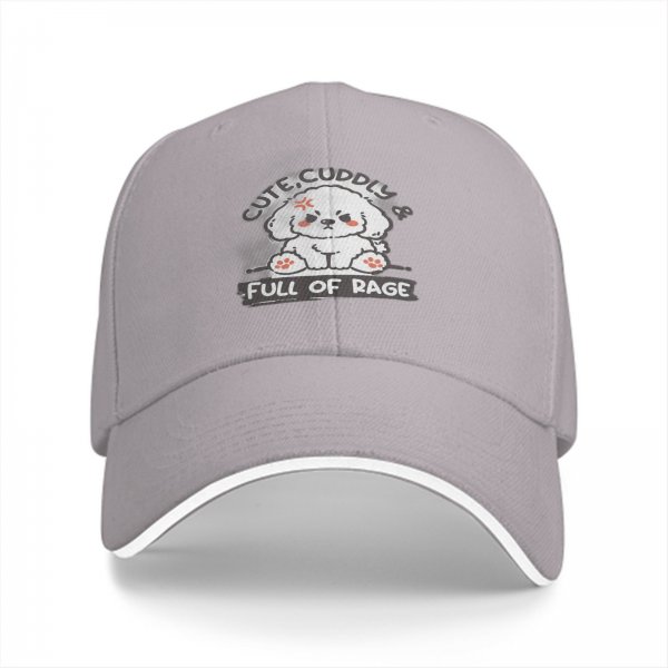 Black Baseball Cap With Cute Angry Dog 'Cute Cuddly Full Of Rage' Print