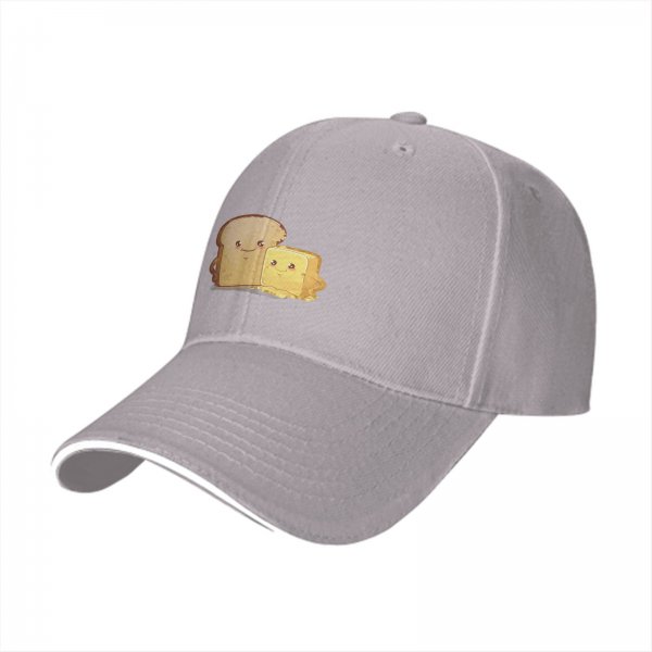 Black Baseball Cap With Cute Bread And Butter Cartoon Print