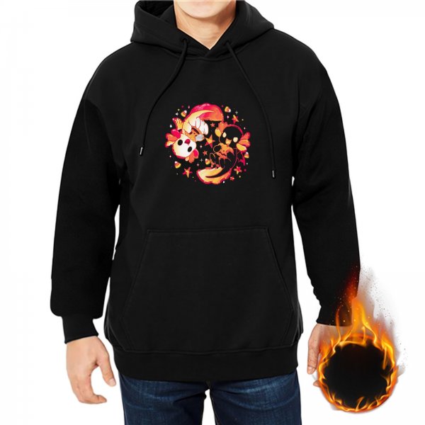 Black hoodie with cute fiery fantasy creature graphic print
