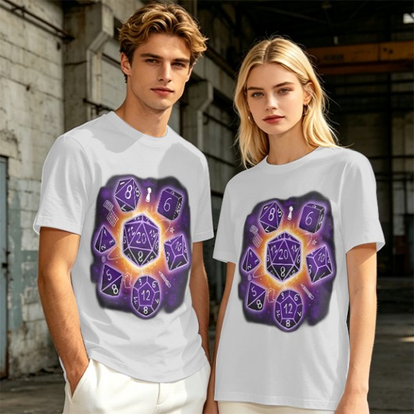 Olive T-Shirt With Glowing Dungeons & Dragons Dice Set Art