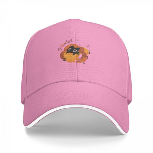 Black baseball cap with cute black cat and pumpkin graphic