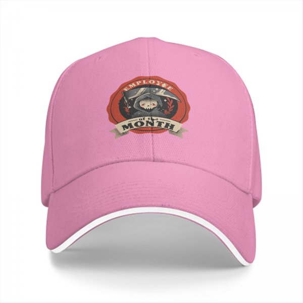 Black Baseball Cap With Employee Of The Month Grim Reaper Print