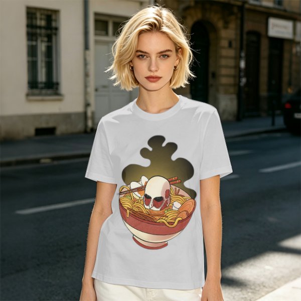 Olive T-Shirt With Skull Ramen Bowl Graphic