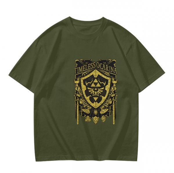 Timeless Ocarina Zelda Shield Graphic Olive T-Shirt