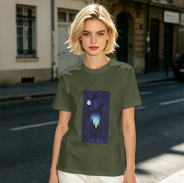 Olive T-Shirt With Mystical Maze Sorcerer Graphic Print