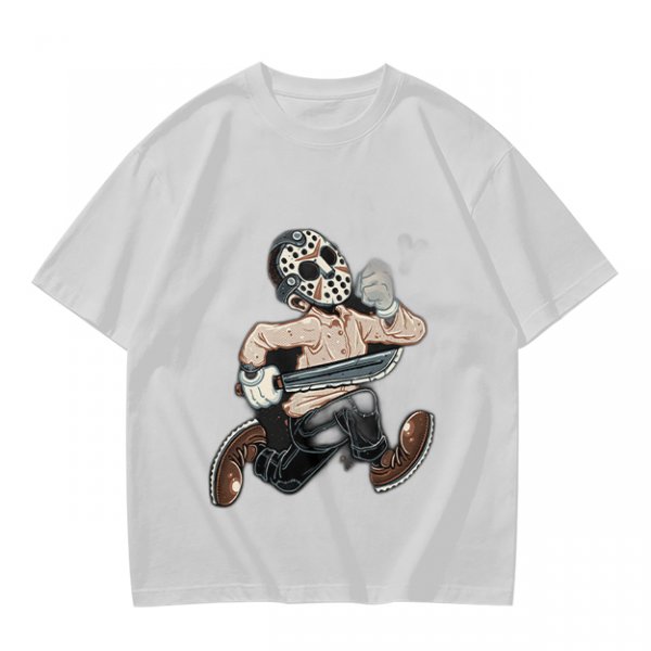 Olive T-Shirt with Cartoon Jason Voorhees Graphic Print