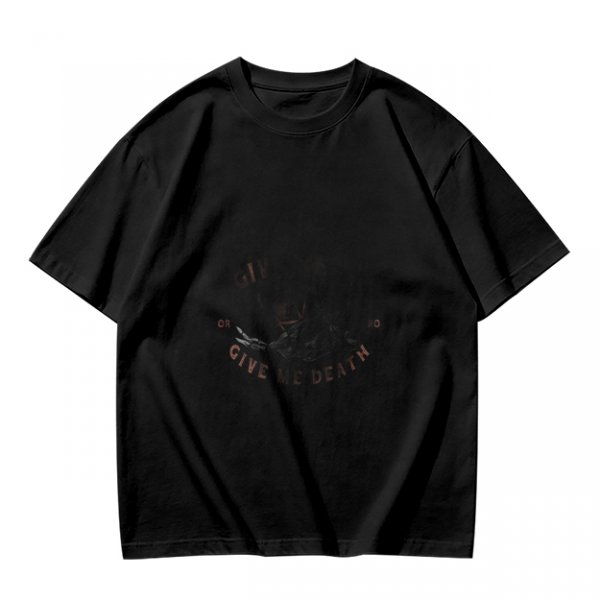 Olive green short-sleeve graphic t-shirt with vintage-style print