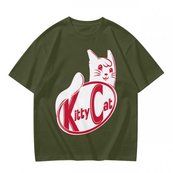 Olive green t-shirt with Kitty Cat graphic print