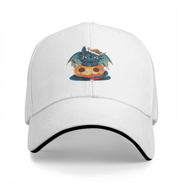 Black Baseball Cap With Cute Viking Dragon Pumpkin Halloween Art