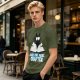 Olive T-Shirt with Black Cat Reading Book 'Just One More Chapter' Print