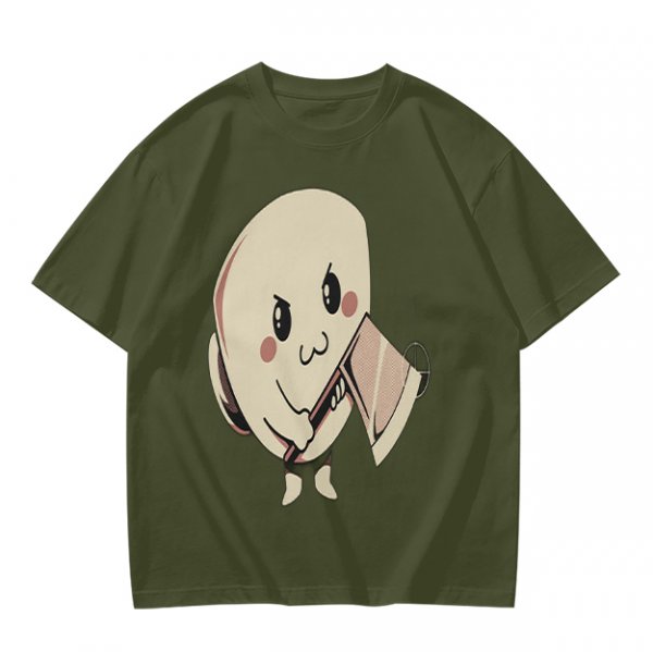 Olive T-Shirt With Cute Angry Ghost Holding Axe Graphic