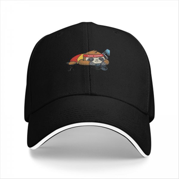 Black Baseball Cap with Sleeping Sloth Workout Graphic