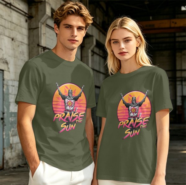 Olive T-Shirt With Praise The Sun Retro Knight Graphic