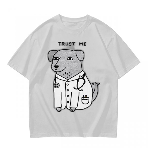 Olive T-shirt with Trust Me Doctor Dog Graphic Print