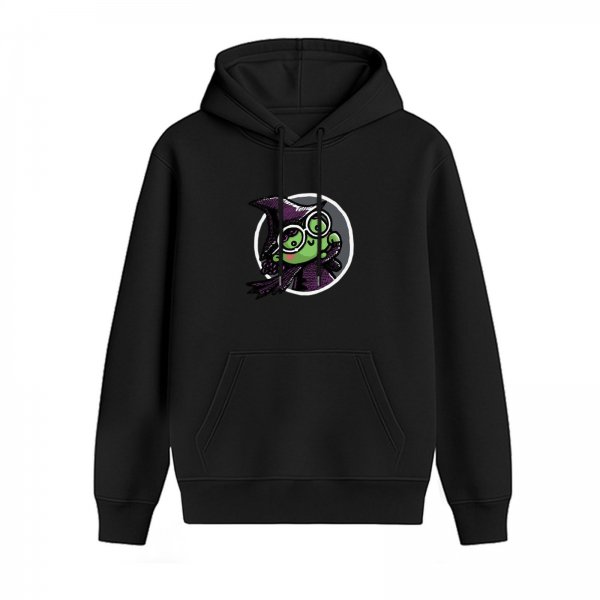 Black hoodie with cute witch frog graphic print