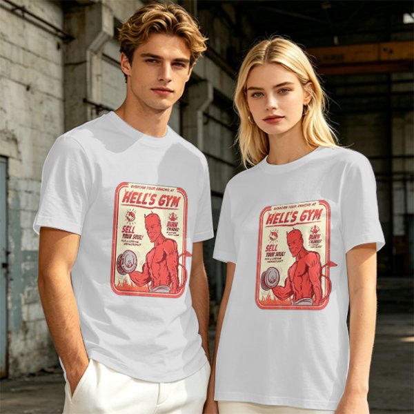 Olive T-shirt with Hell's Gym Devil Lifting Dumbbell Graphic