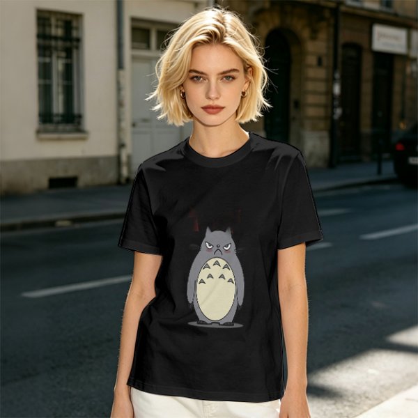 Olive T-shirt with Angry Totoro Graphic Print