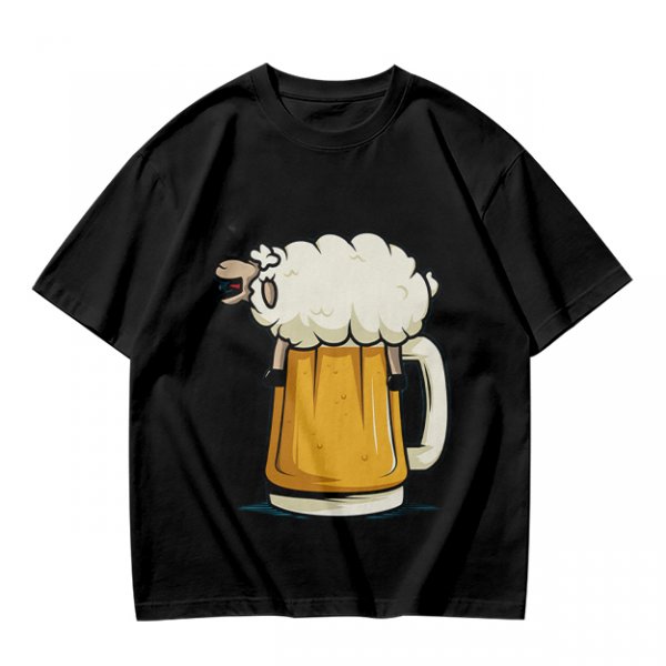 Olive Green T-Shirt With Funny Sheep Beer Mug Graphic