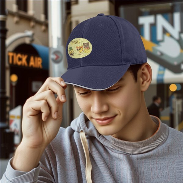 Black Baseball Cap With Pizza Club Pineapple Slice Graphic