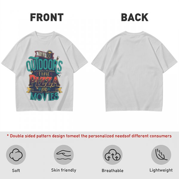 Olive Graphic T-Shirt With 'You Go Outdoors I Have Pizza And Movies' Print