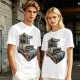 Olive T-Shirt With Rustic Wooden Cart Print