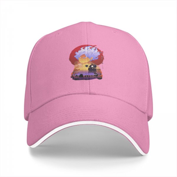 Black Baseball Cap With Anime Character Sunset Ship Art Print