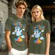 Olive t-shirt with playful unicorn rainbow poop and glitter fart graphic