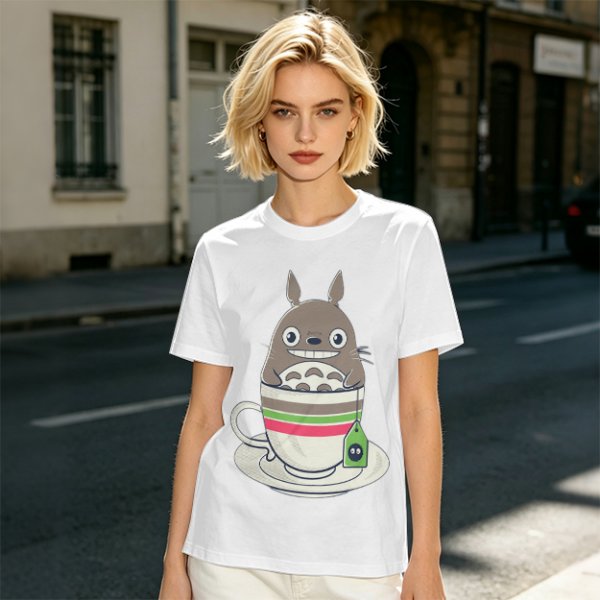 Totoro in Teacup Graphic Olive T-Shirt
