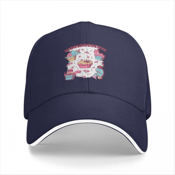 Black baseball cap with cute dinosaur dessert graphic print