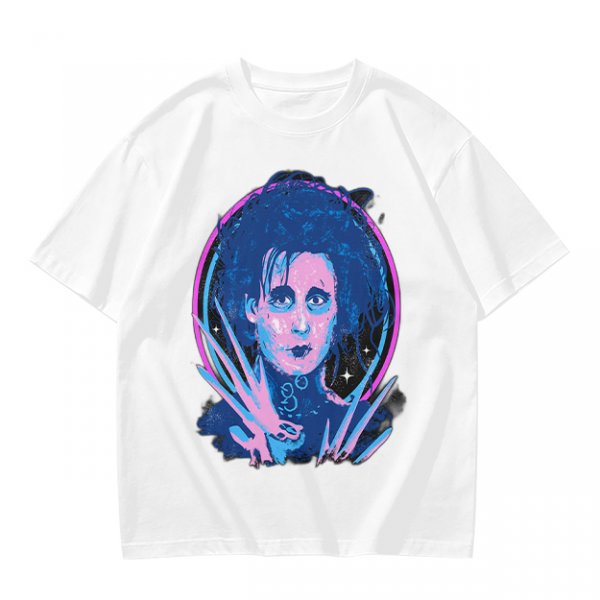 Olive T-Shirt With Neon Edward Scissorhands Portrait Print