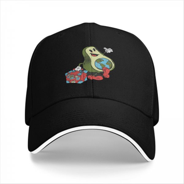 Black baseball cap with retro avocado traveler graphic