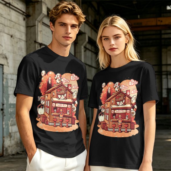 Anime Style Restaurant Scene Graphic T-Shirt Artwork
