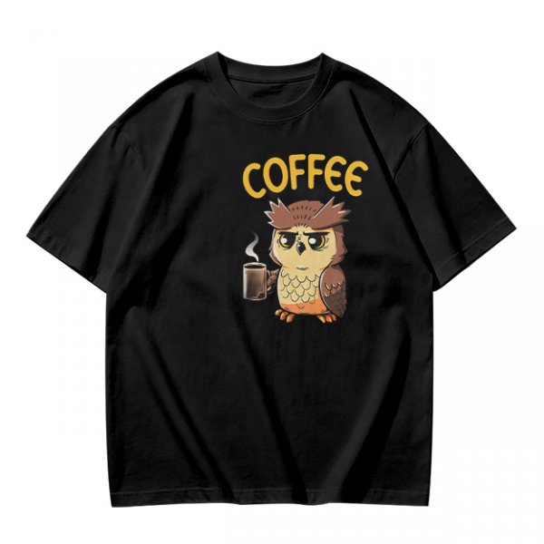 Owl Holding Coffee Mug Graphic Olive T-Shirt