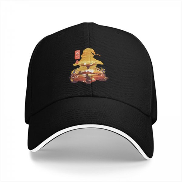 Black Baseball Cap With Anime Silhouette Art Print