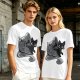 Olive Green T-Shirt With Black Cat Peeking From Knight Helmet Art