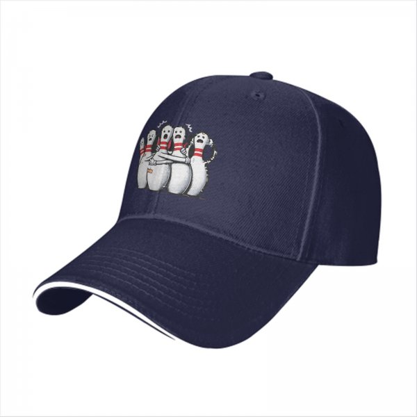 Black Baseball Cap With Scared Bowling Pins Graphic