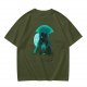 Olive T-Shirt With Glowing Teal Mushroom Creature And Moon Print