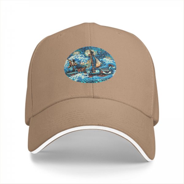 Black Baseball Cap With Stormy Sailing Ship Art Print