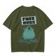 Olive T-Shirt With Free Hugs Monster Graphic Print