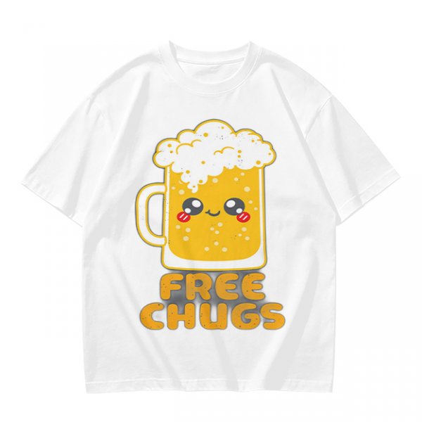 Olive Green T-Shirt With Cute Kawaii Beer Mug Free Chugs Print
